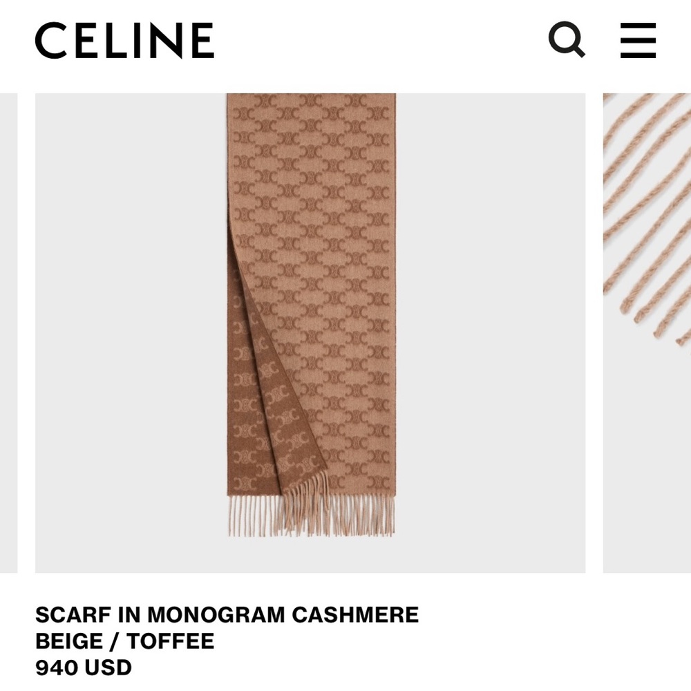 ❌SOLD❌ Celine Beige / Toffee Triomphe Monogram Cashmere Scarf - Picture 4 of 4